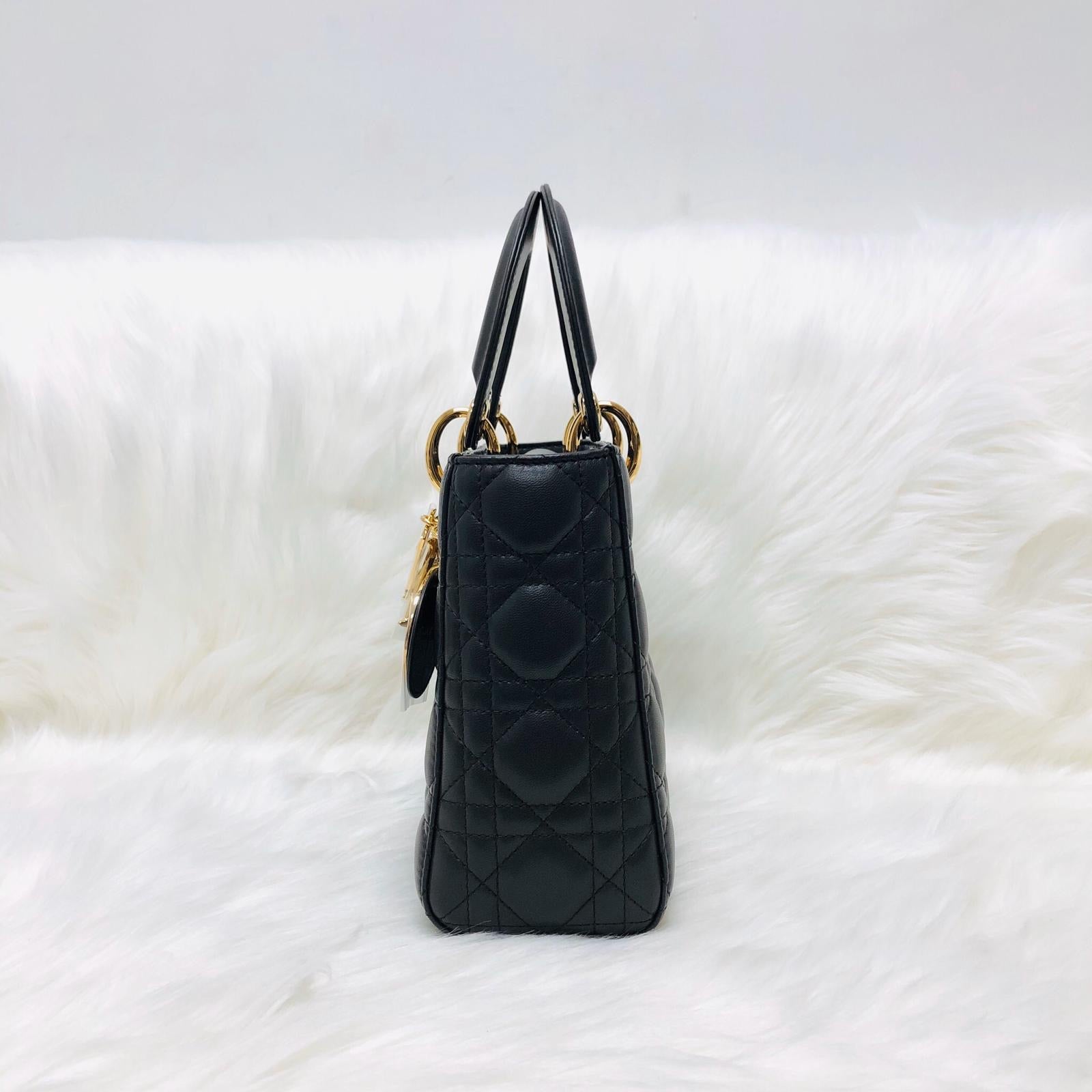 Cannage Lambskin Lucky Badges My Lady D1OR Small Dark Grey
