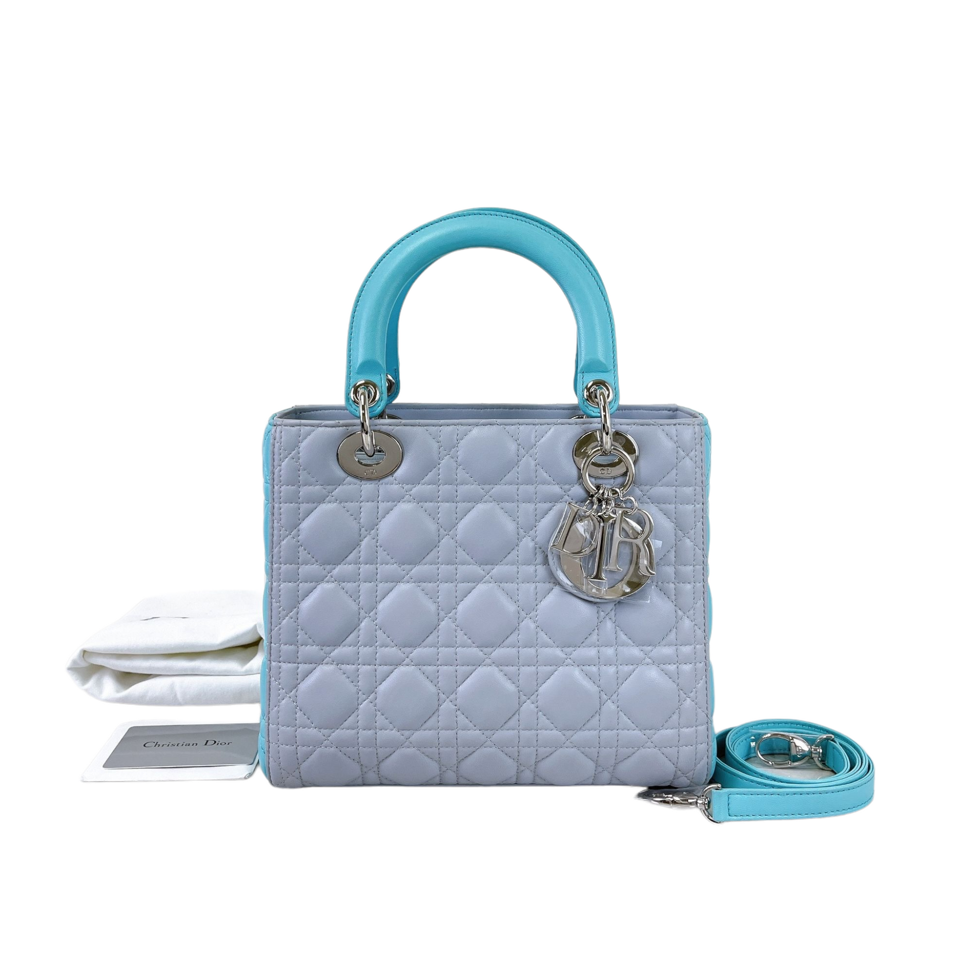 Bi-colour Lady D1OR Lambskin Medium Blue SHW
