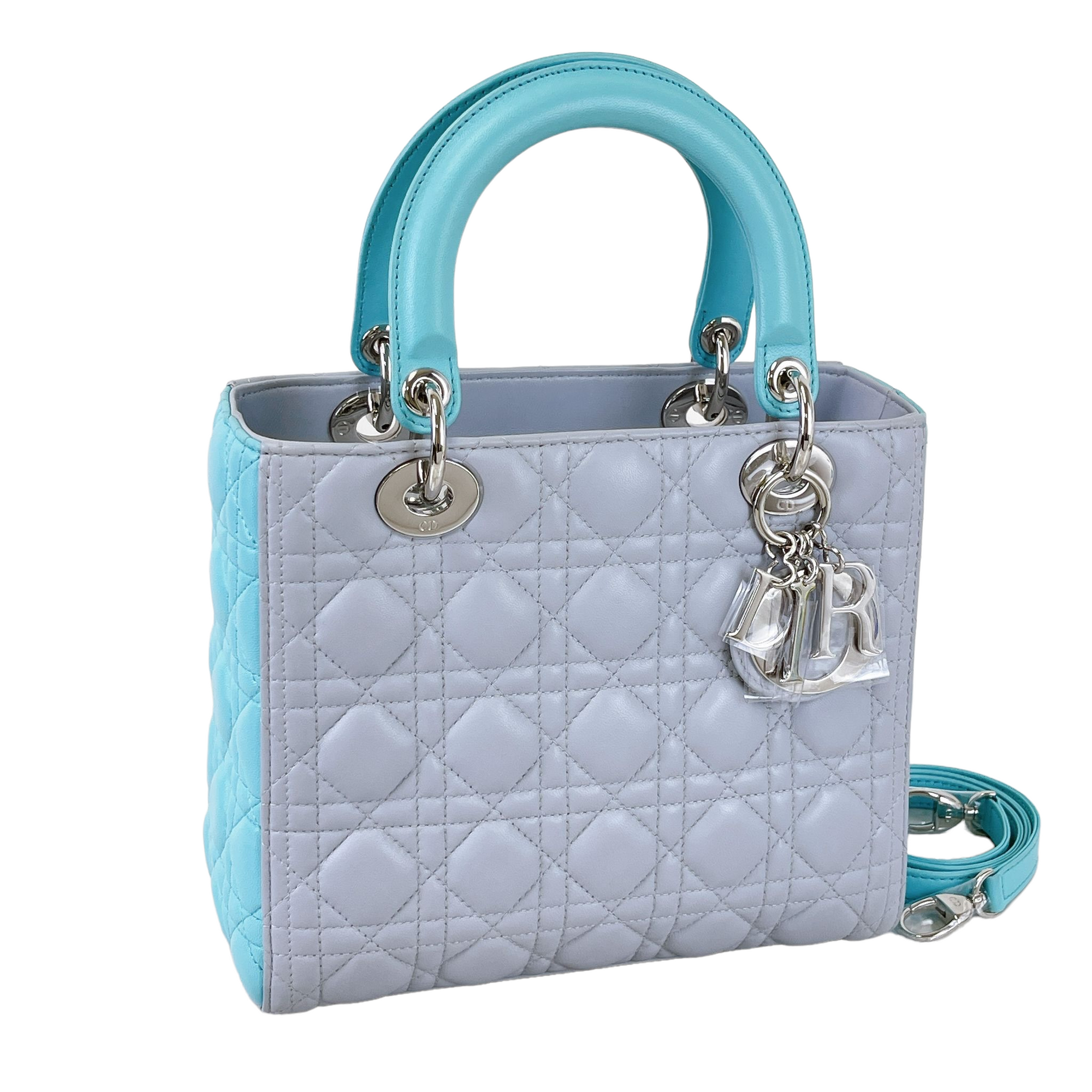 Bi-colour Lady D1OR Lambskin Medium Blue SHW