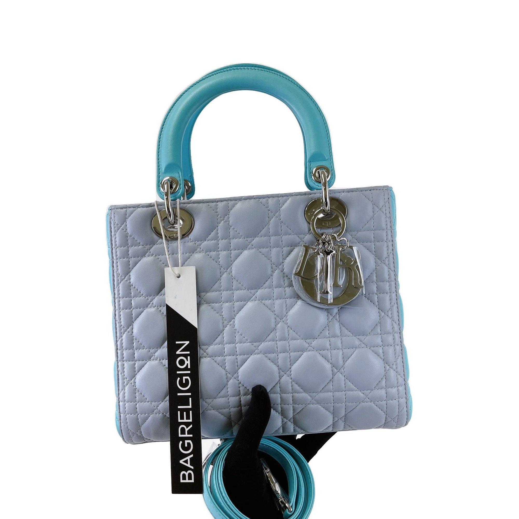 Bi-colour Lady D1OR Lambskin Medium Blue SHW