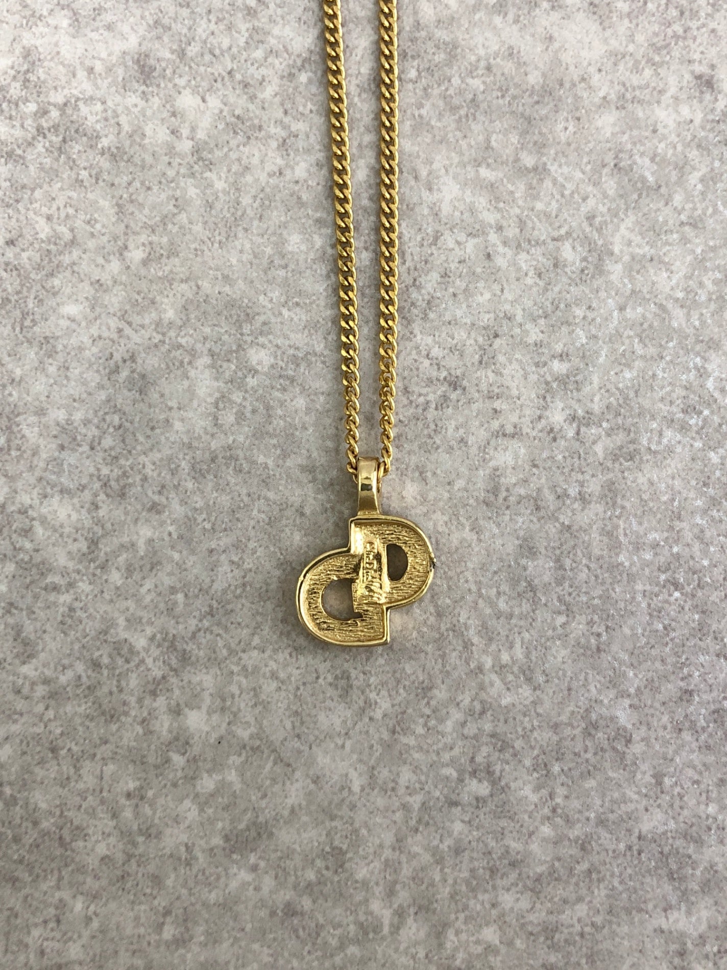 Christian D1OR CD Logo Rhinestone Necklace Gold×Black Vintage iufg6r