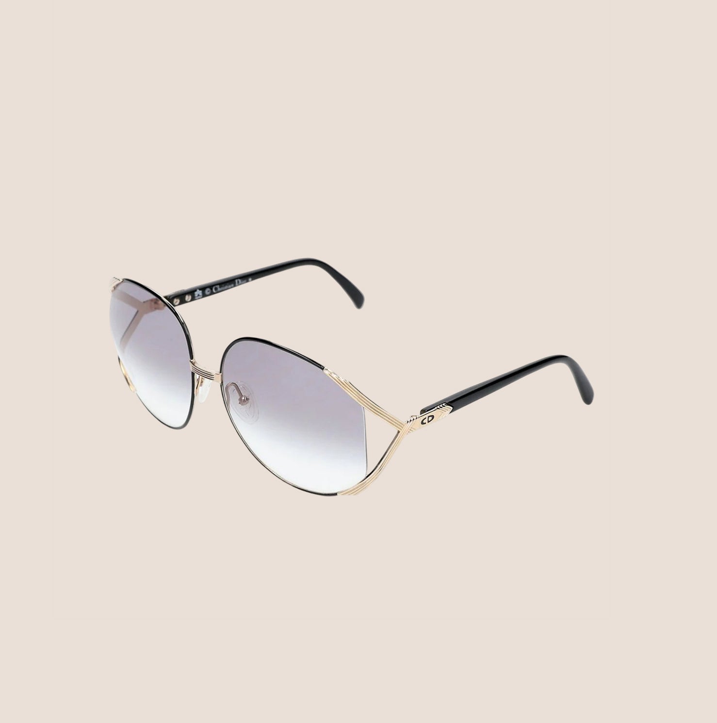 CHRISTIAN D1OR BLACK &amp; GOLD OVERSIZED SUNGLASSES