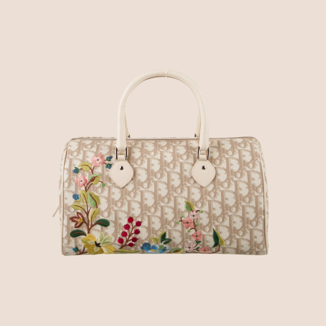CHRISTIAN D1OR 2005 D1ORISSIMO FLORAL EMBROIDERED BOSTON BAG
