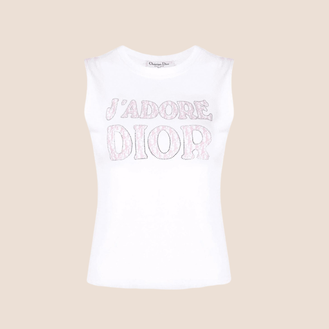 CHRISTIAN D1OR 2000s 'J'ADORE D1OR' RHINESTONE TANK TOP