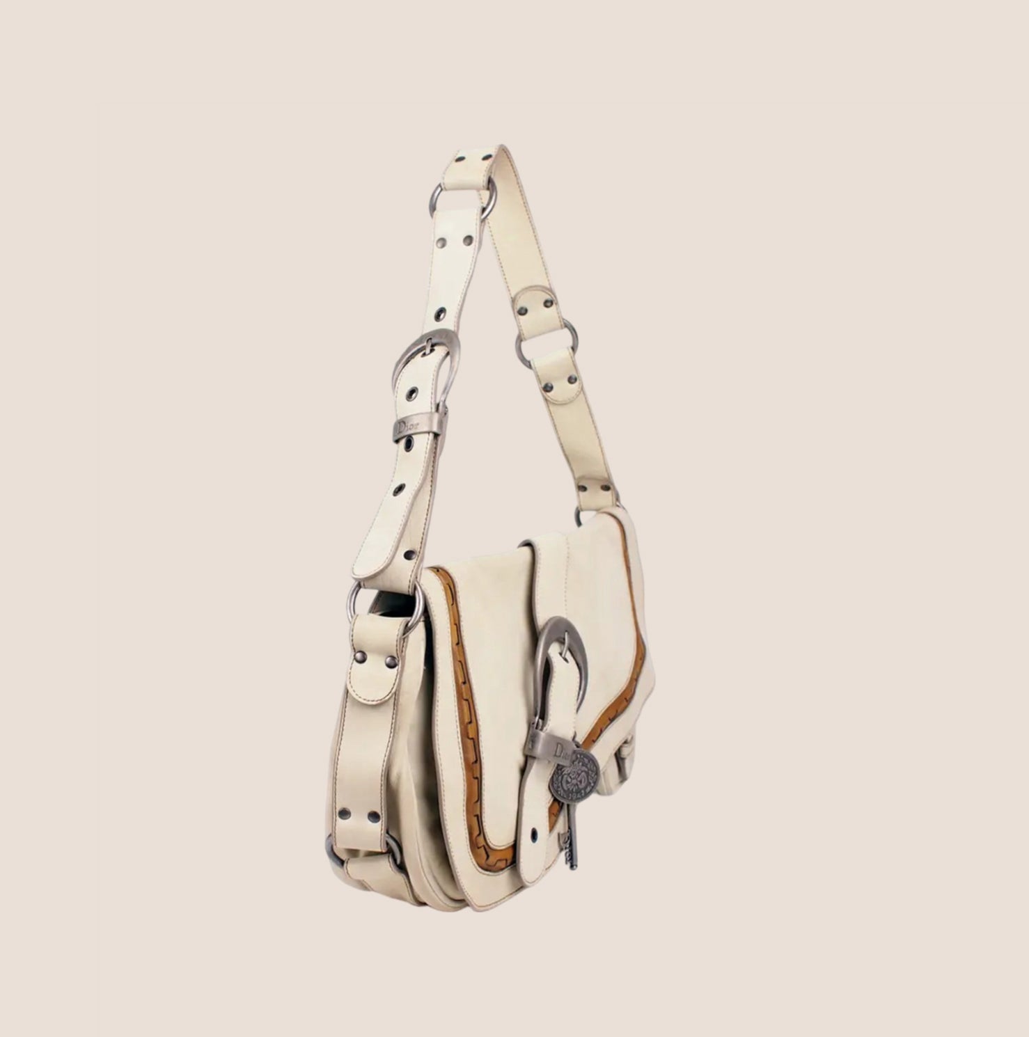 CHRISTIAN D1OR 2006 WHITE LEATHER GAUCHO BAG