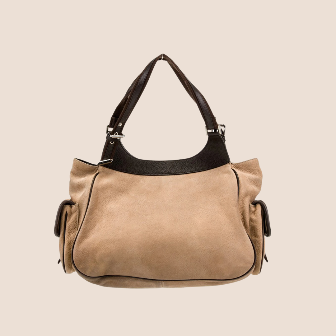 CHRISTIAN D1OR 2005 BROWN SUEDE STREET CHIC MULTIPOCKET SHOULDER BAG