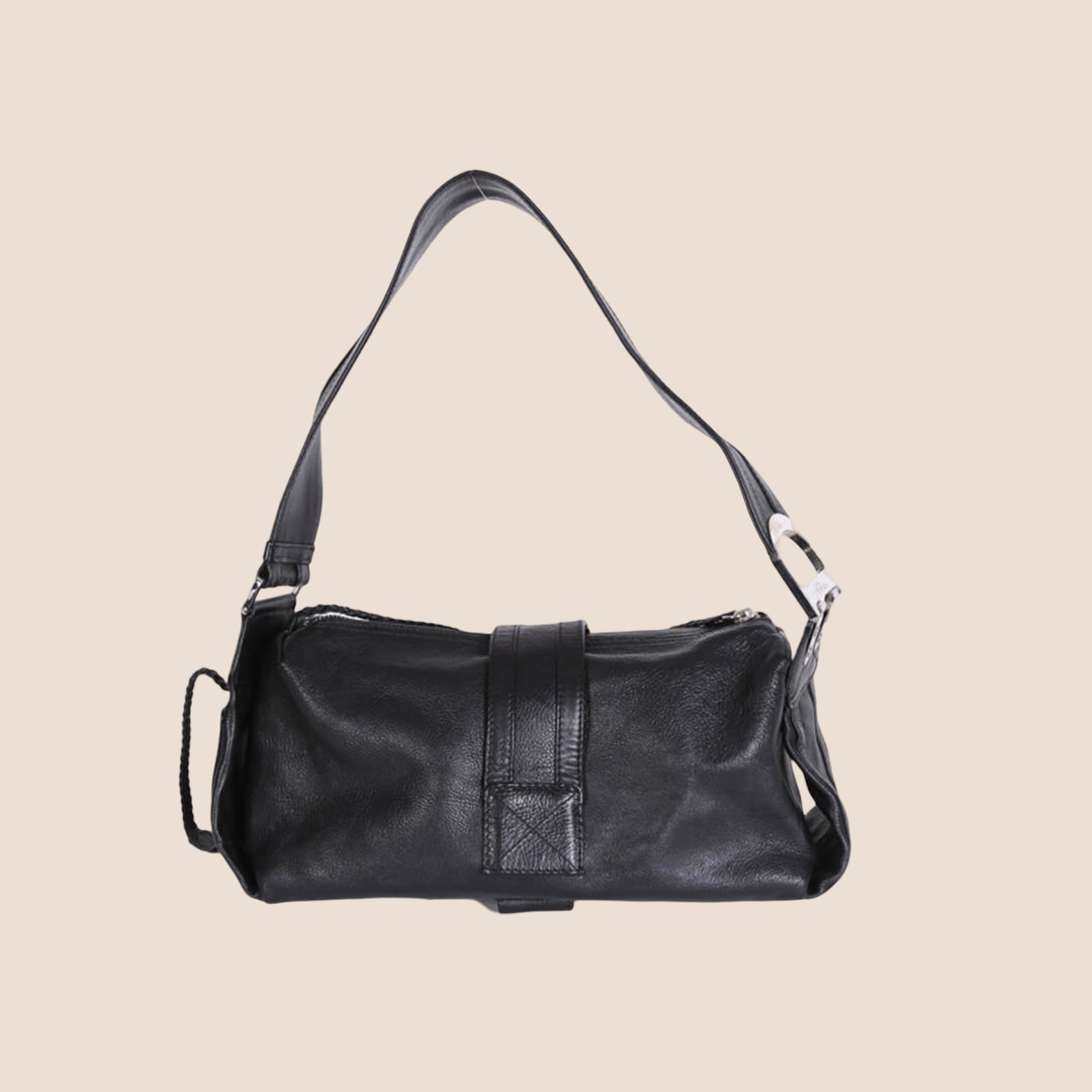 CHRISTIAN D1OR BLACK LEATHER FLIGHT BAG