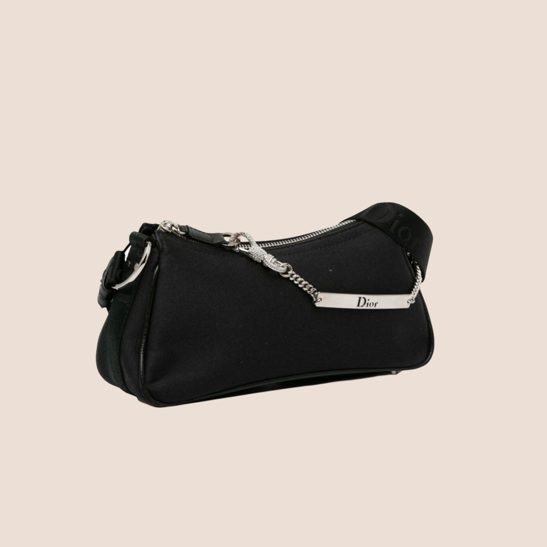 CHRISTIAN D1OR 2003 RHINESTONE EMBELLISHED BLACK CANVAS HARDCORE CROSSBODY BAG