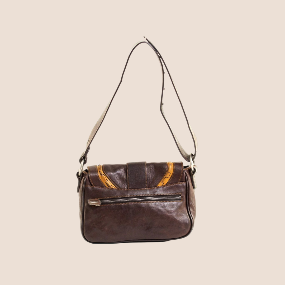 CHRISTIAN D1OR 2004 BROWN LEATHER MINI GAUCHO BAG
