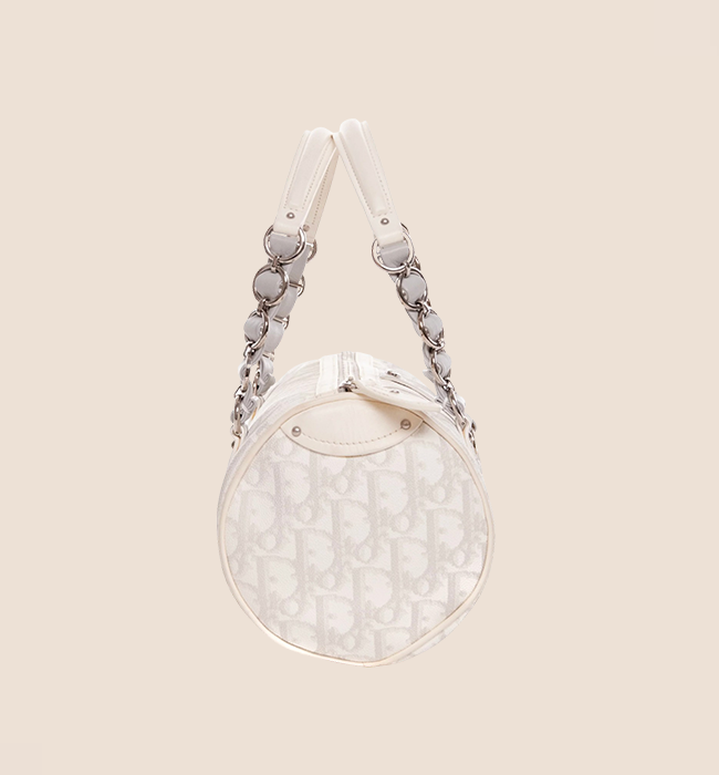 CHRISTIAN D1OR 2007 GREY &amp; WHITE ROMANTIQUE TROTTER MINI BARREL BAG