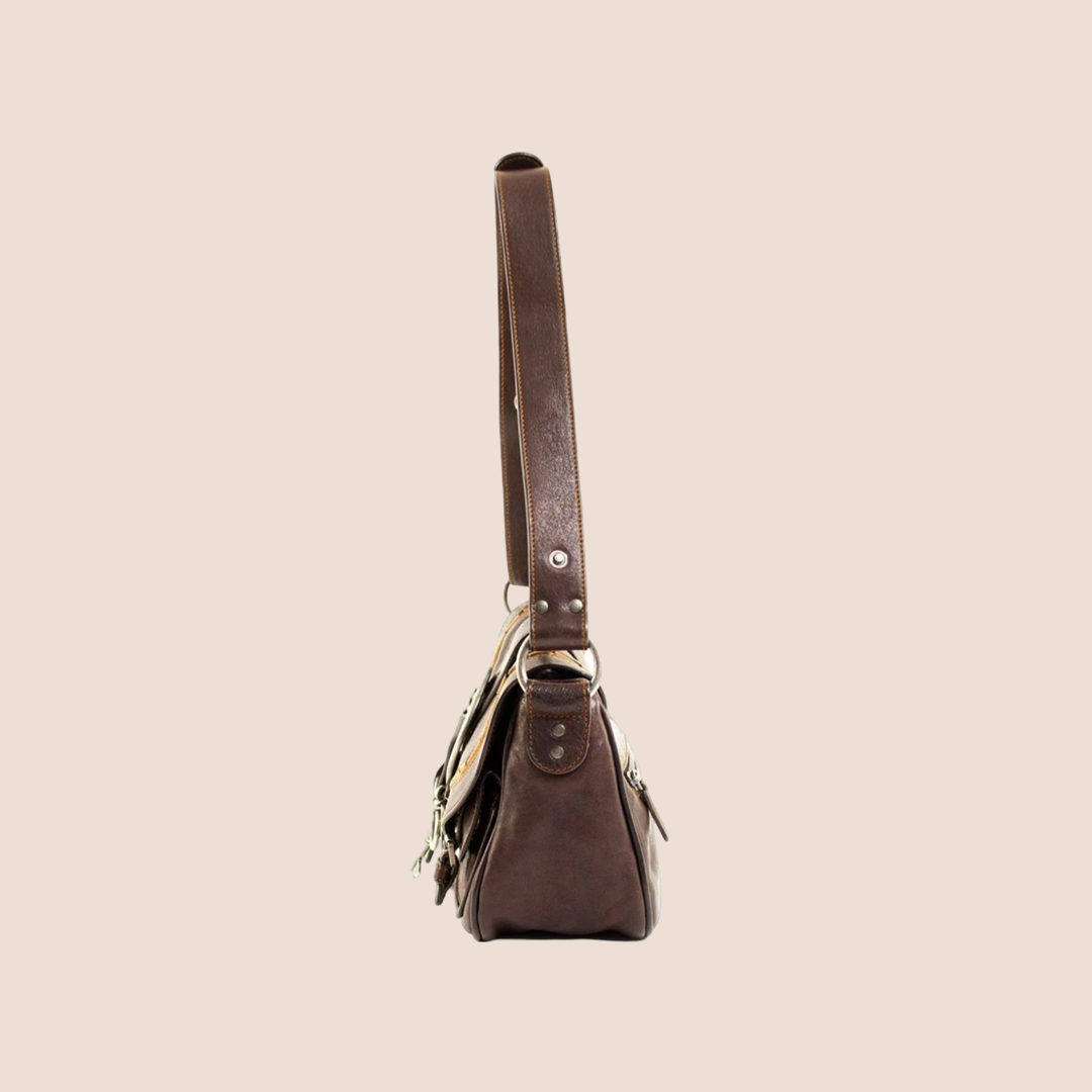 CHRISTIAN D1OR 2004 BROWN LEATHER MINI GAUCHO BAG