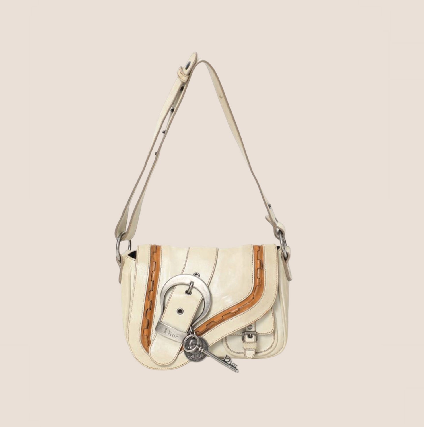 CHRISTIAN D1OR 2004 WHITE LEATHER MINI GAUCHO BAG