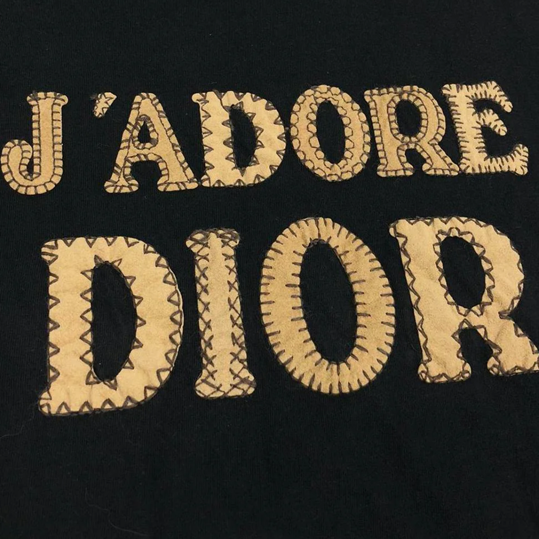CHRISTIAN D1OR "J'ADORE D1OR" BLACK PATCH LOGO T-SHIRT