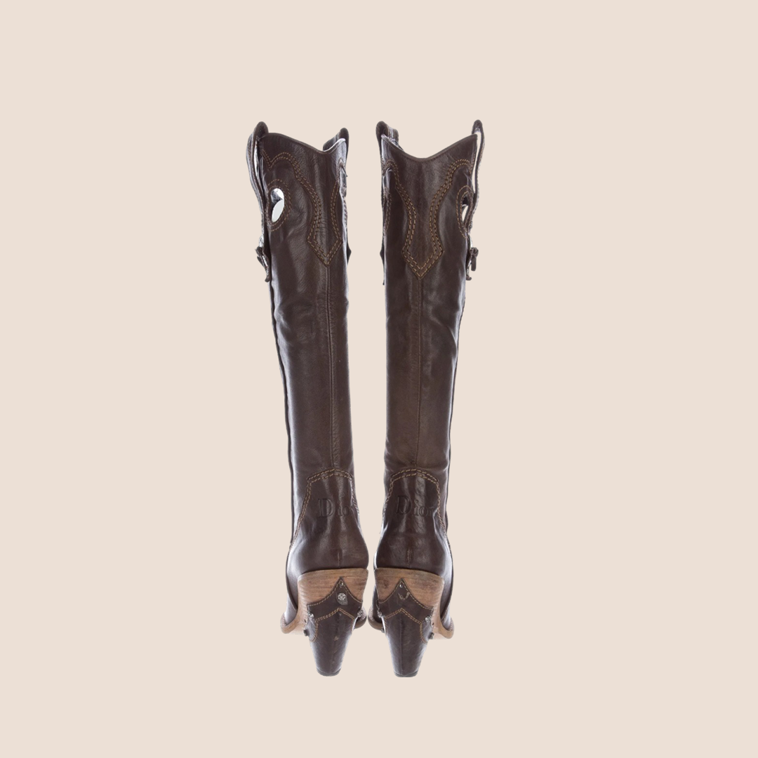 CHRISTIAN D1OR BROWN LEATHER WESTERN COWBOY BOOTS