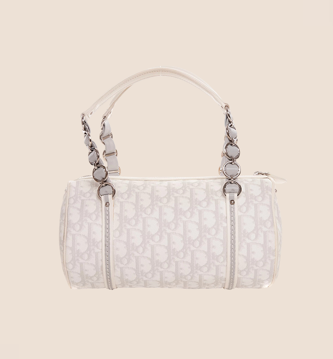 CHRISTIAN D1OR 2007 GREY &amp; WHITE ROMANTIQUE TROTTER MINI BARREL BAG