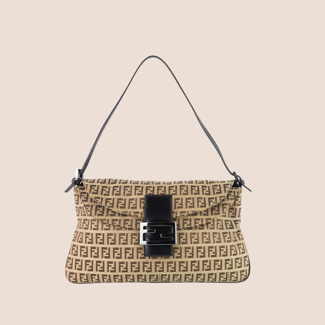 FNDI 2000 BROWN ZUCCHINO CANVAS DOUBLE FLAP BAG
