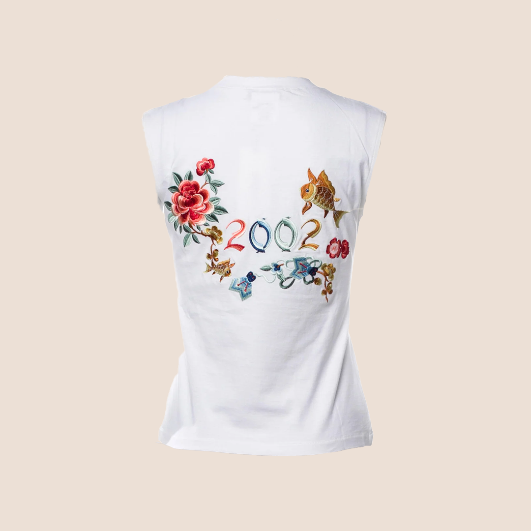 CHRISTIAN D1OR 2002 ORIENTAL KOI FISH FLORAL EMBROIDERED TANK TOP