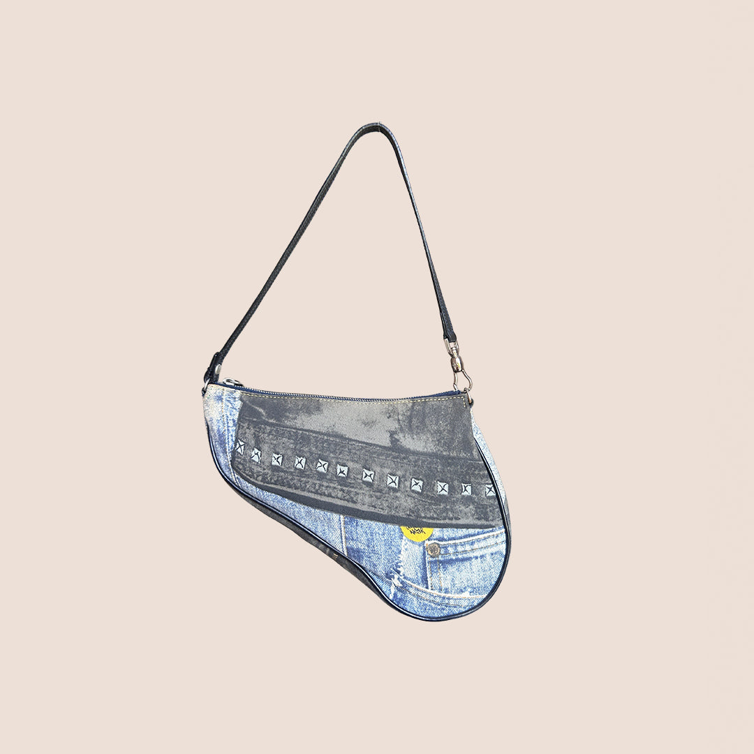 CHRISTIAN D1OR 2001 "MISS D1ORELLA" DENIM CANVAS MINI SADDLE BAG