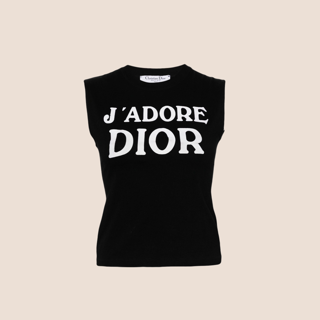 CHRISTIAN D1OR "J'ADORE D1OR" BLACK SLEEVELESS TANK TOP