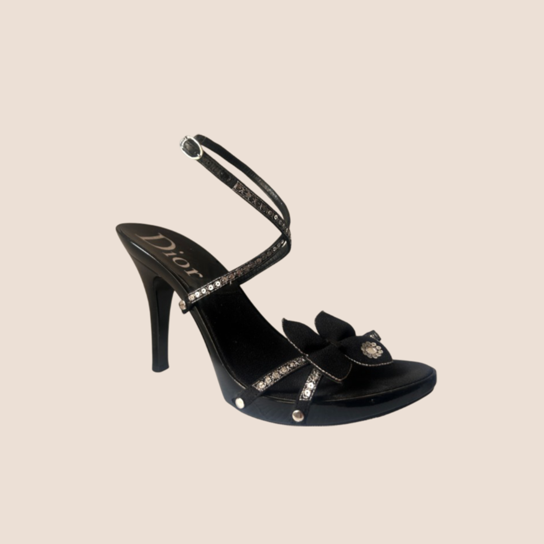 CHRISTIAN D1OR BLACK BUTTERFLY HIGH HEELS