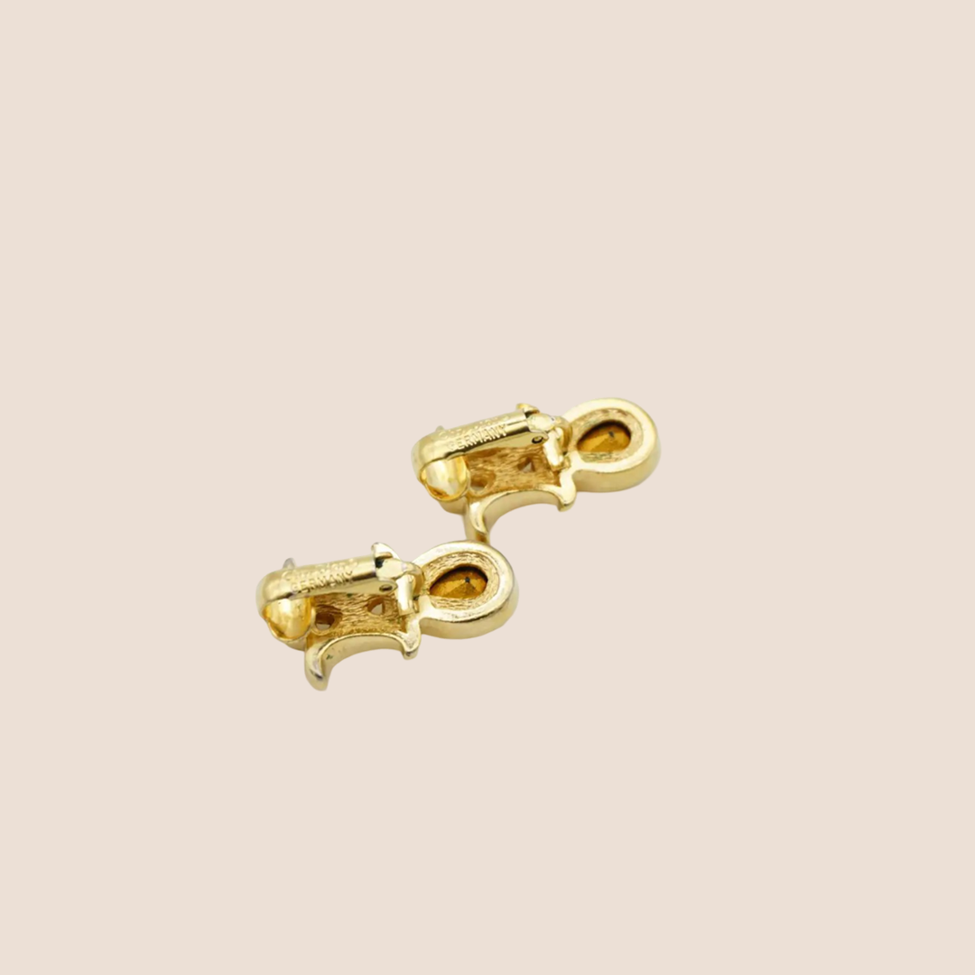 CHRISTIAN D1OR 1980s SAPPFIRE DOUBLE MOON CRYSTAL DROP EARRINGS