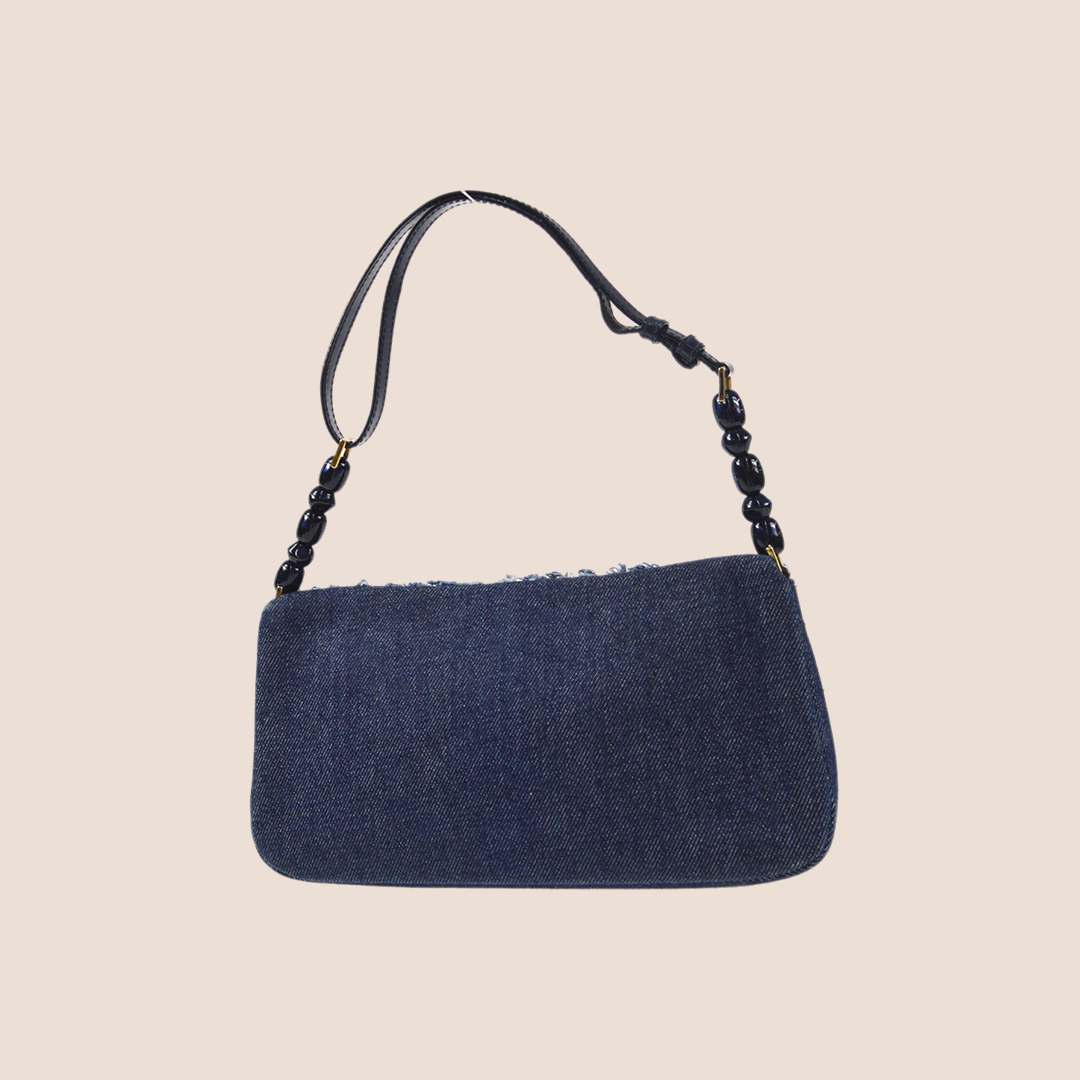 CHRISTIAN D1OR BLUE TEXTURED DENIM MALICE BAG