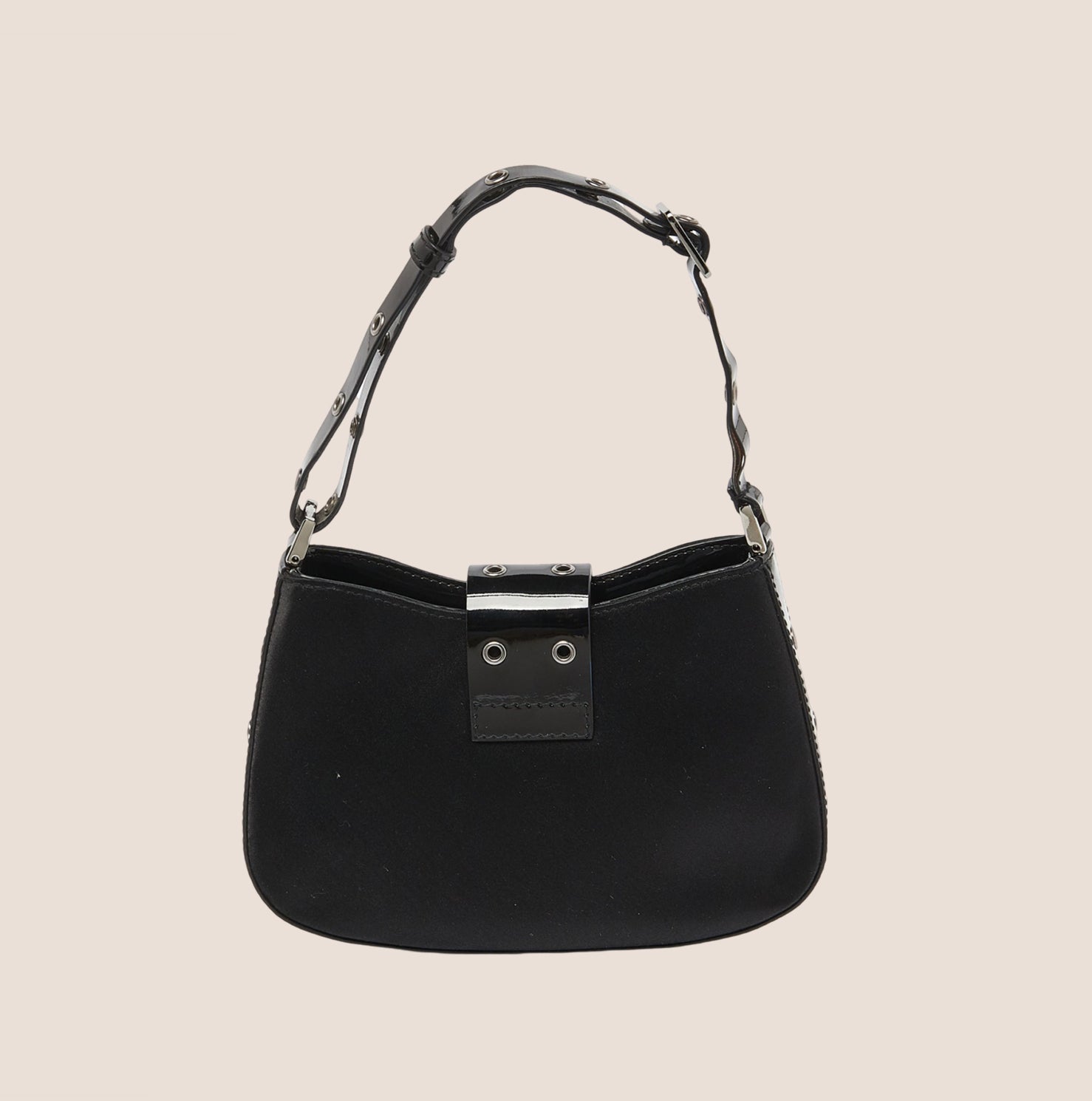 CHRISTIAN D1OR BLACK SATIN &amp; PATENT LEATHER MINI STREET CHIC HOBO BAG