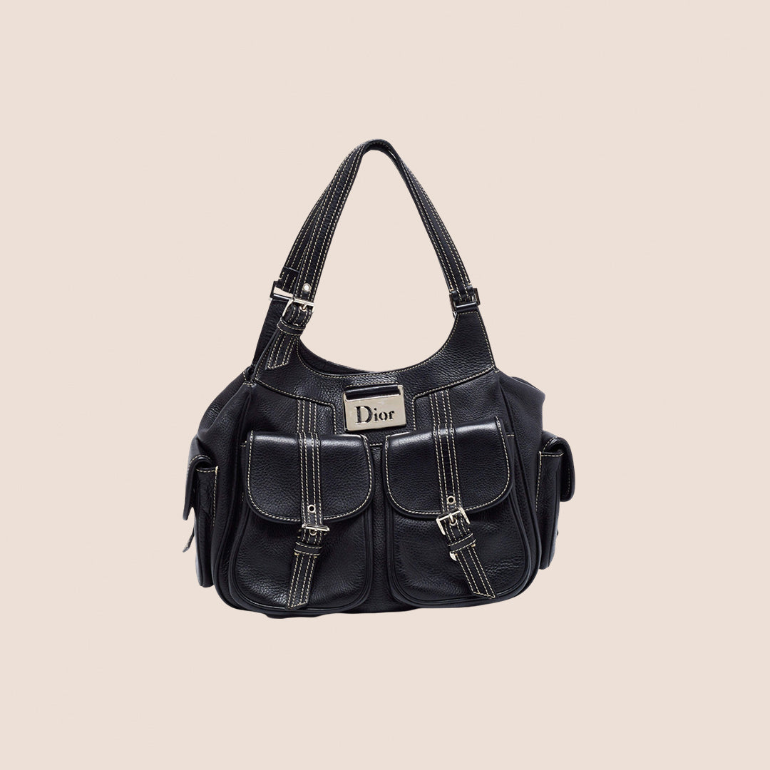 CHRISTIAN D1OR BLACK LEATHER STREET CHIC SATCHEL