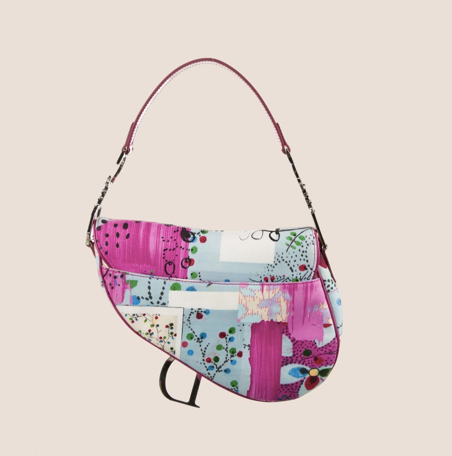 CHRISTIAN D1OR 2003 PINK "FILTH" PRINTED SADDLE BAG