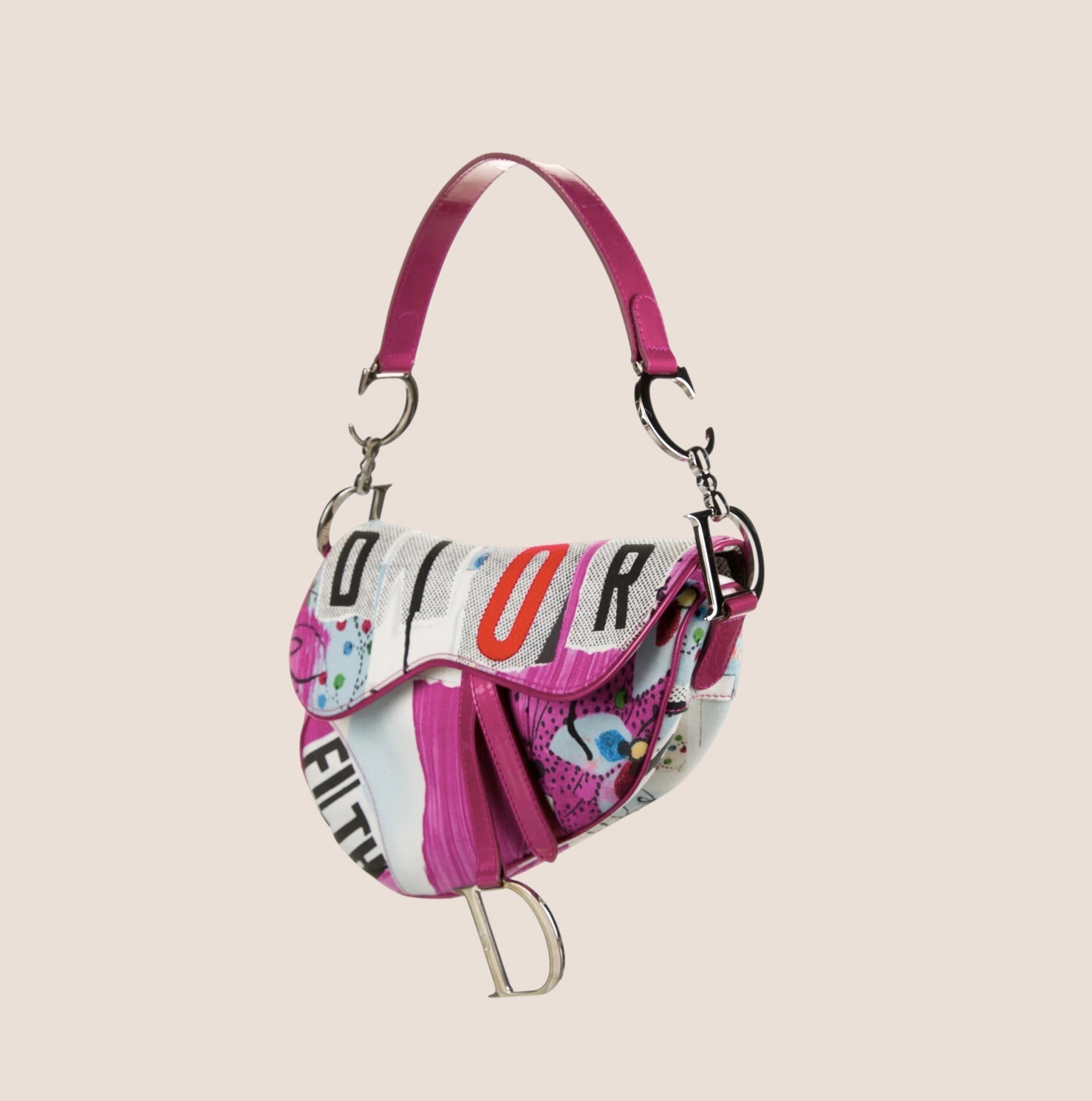 CHRISTIAN D1OR 2003 PINK "FILTH" PRINTED SADDLE BAG
