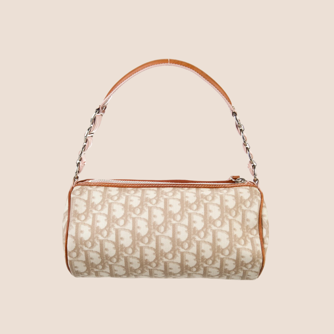 CHRISTIAN D1OR 2007 PINK &amp; BROWN ROMANTIQUE MINI BARREL BAG