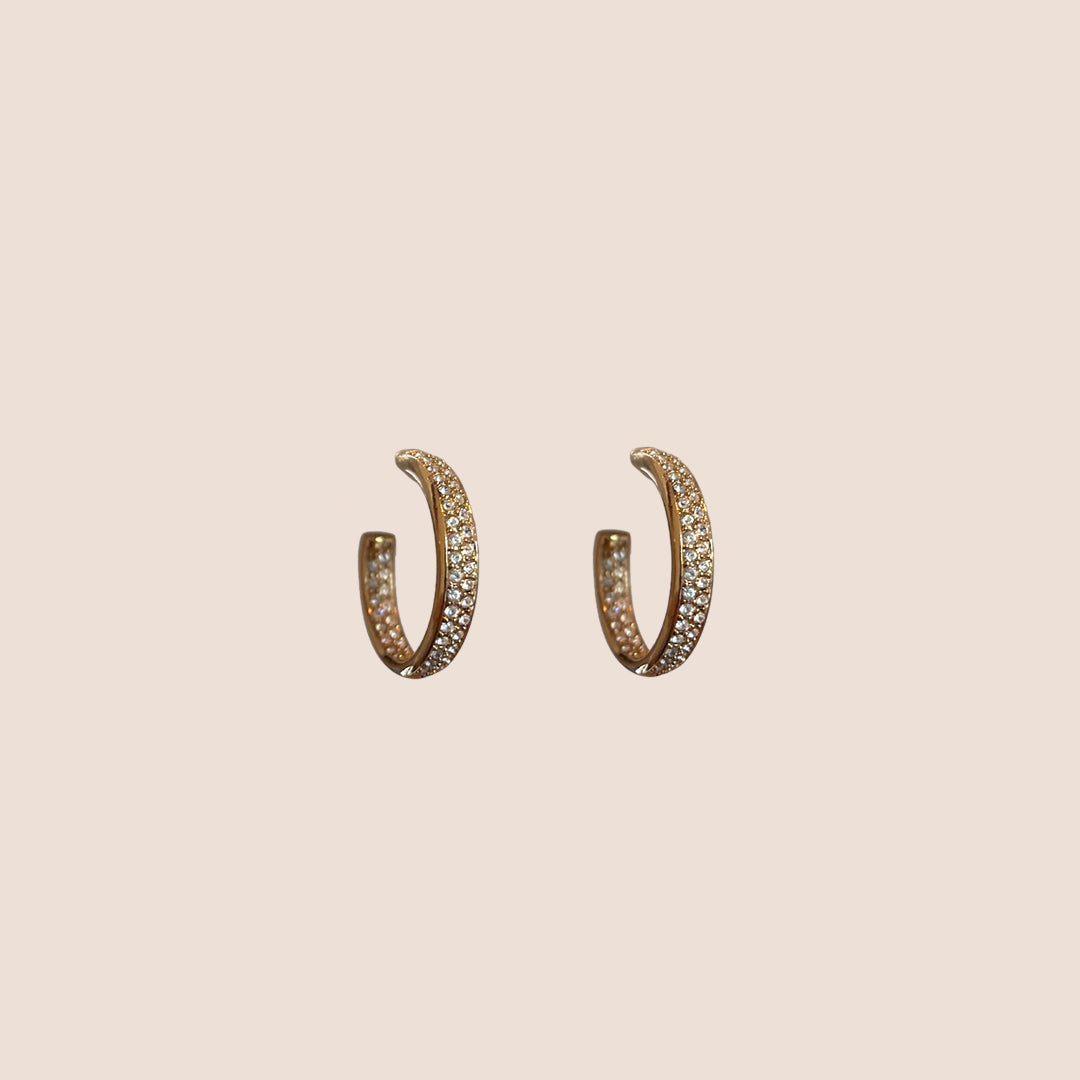 CHRISTIAN D1OR 2000s GOLD PAVÉ RHINESTONE HOOPS