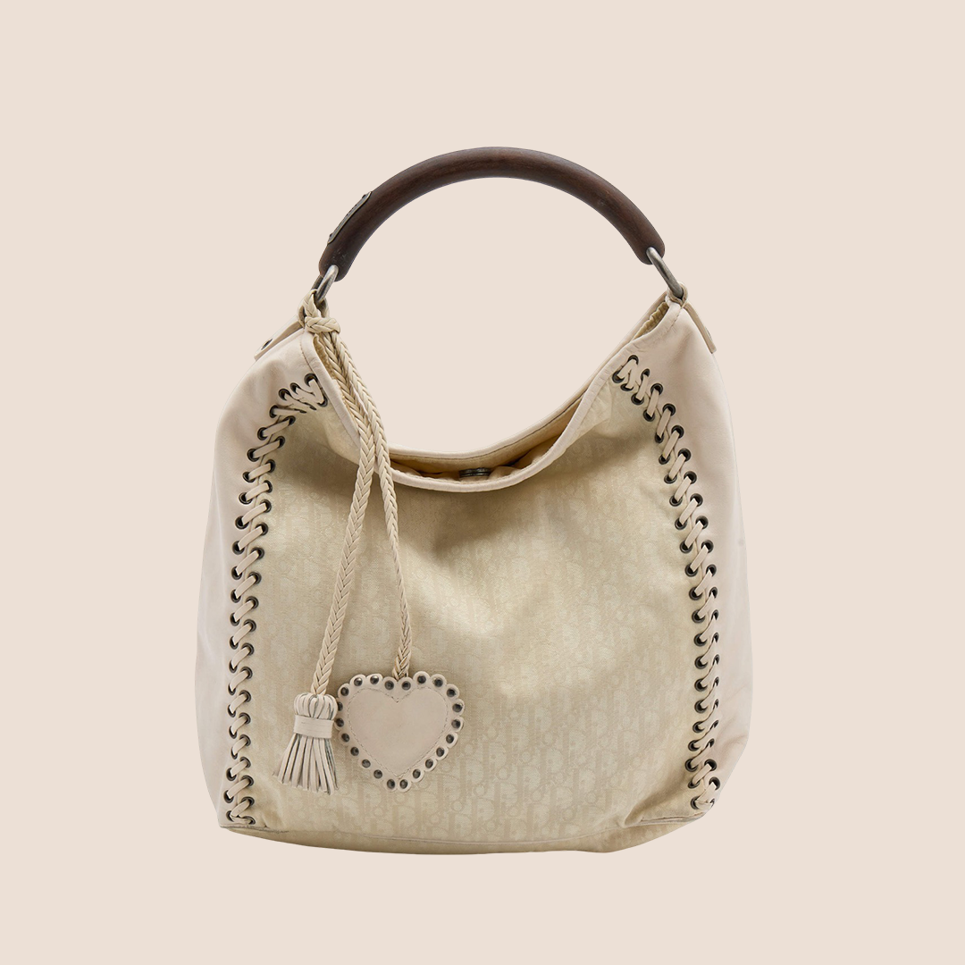 CHRISTIAN D1OR BEIGE OBLIQUE ETHNIC HOBO BAG