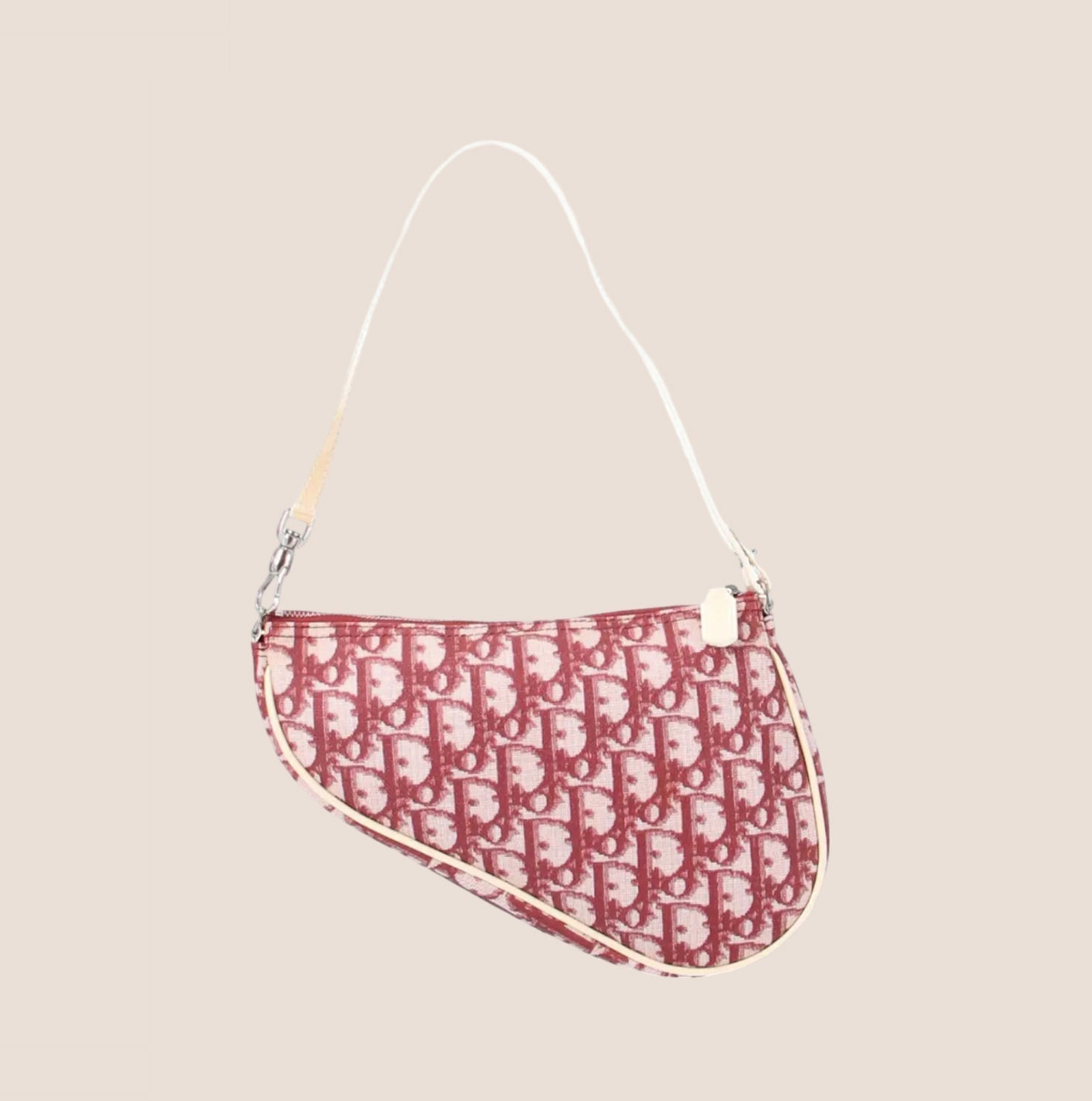 CHRISTIAN D1OR BURGUNDY CANVAS SADDLE BAG