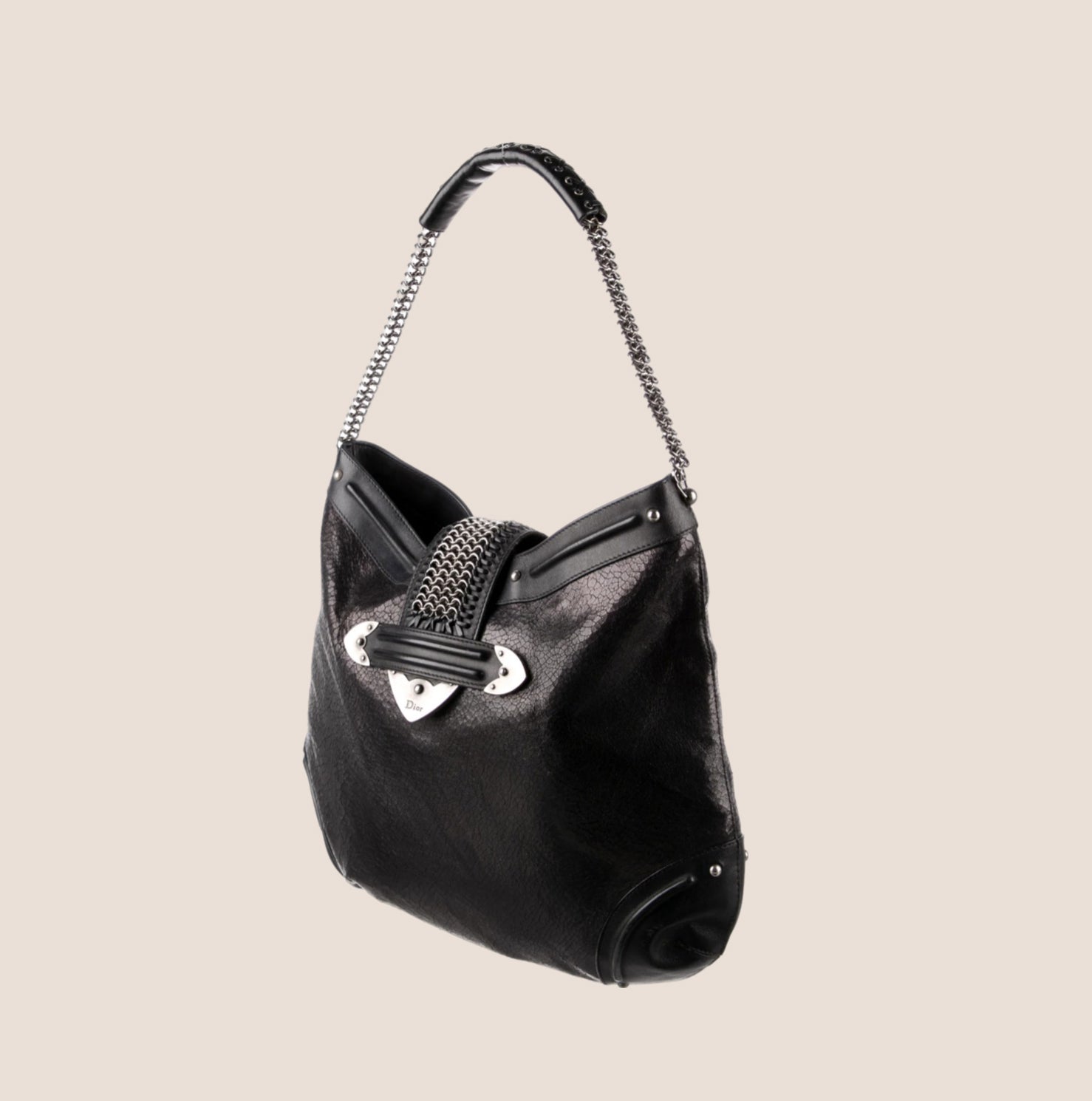 CHRISTIAN D1OR 2007 BLACK LEATHER JEANNE HOBO BAG