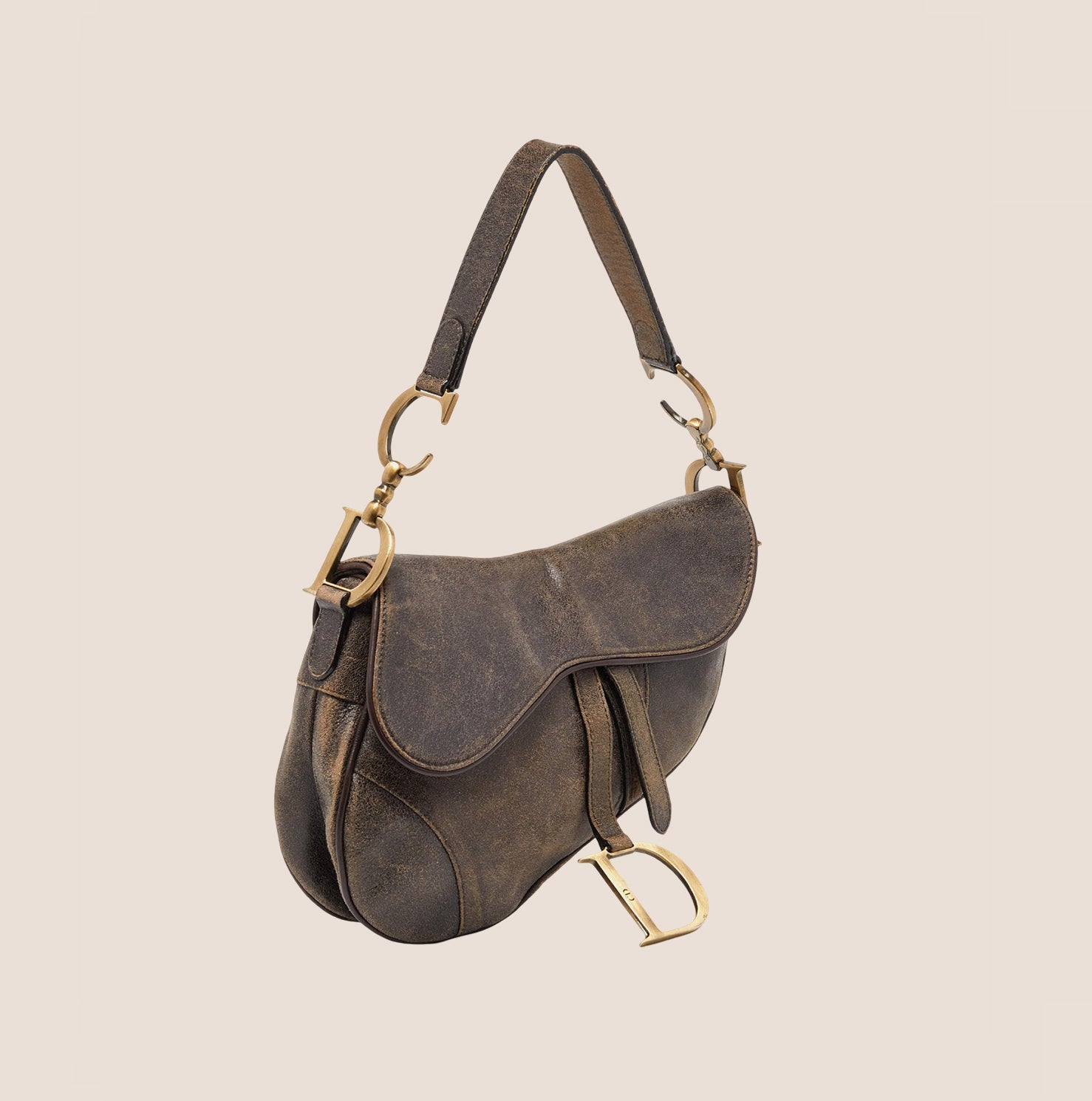 CHRISTIAN D1OR 2001 BROWN LEATHER SADDLE BAG