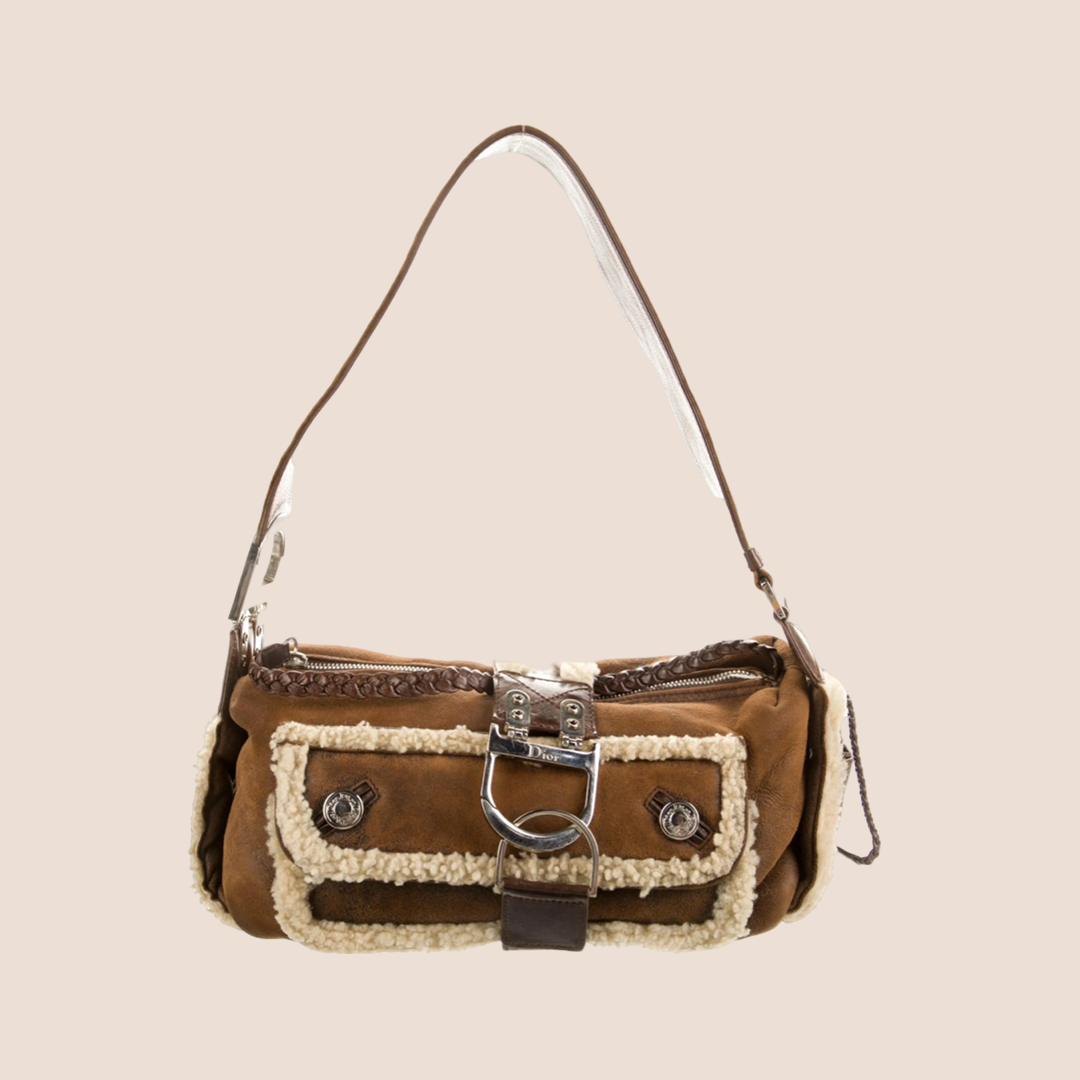 CHRISTIAN D1OR 2005 SHEARLING FLIGHT BAG