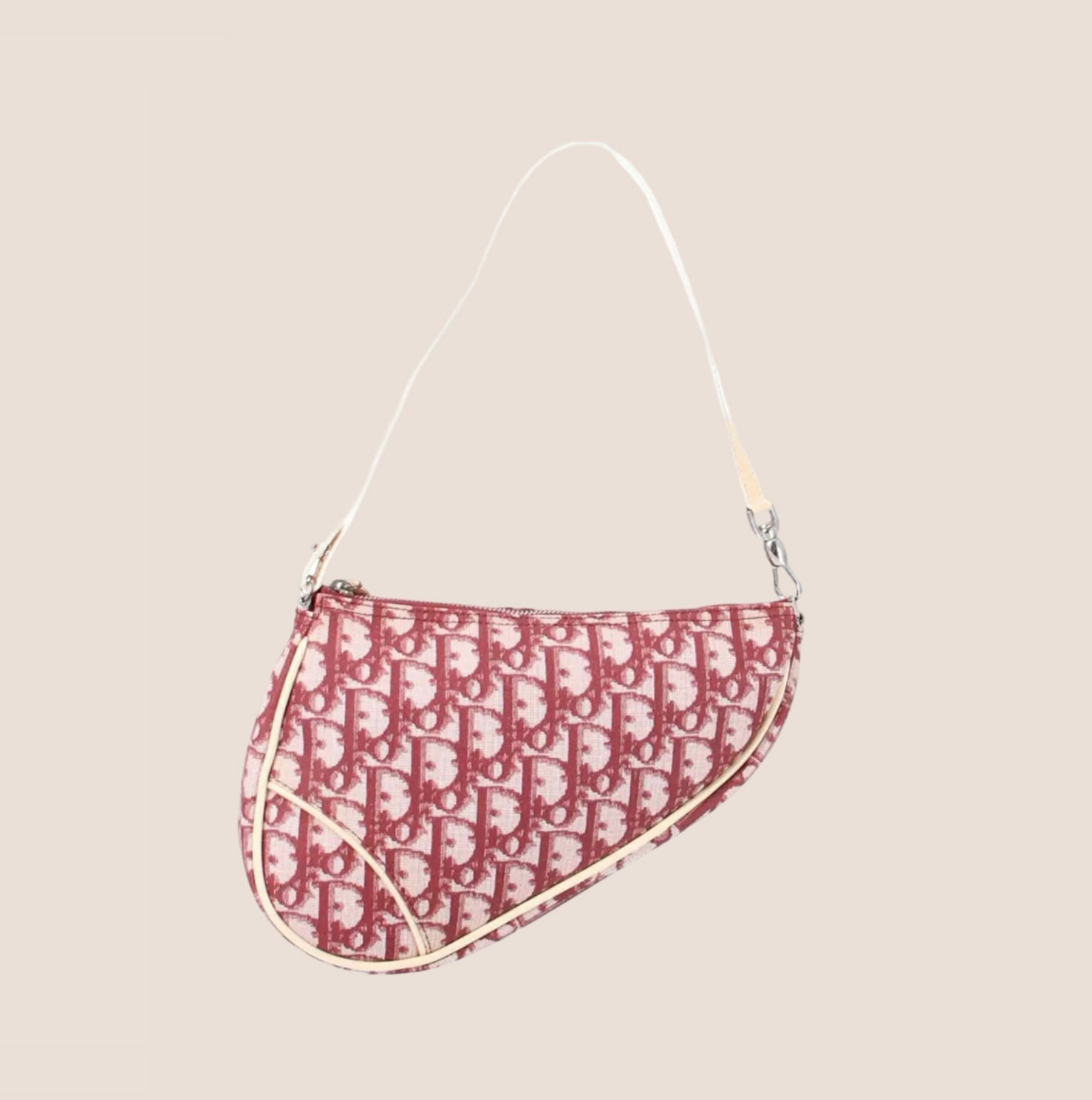 CHRISTIAN D1OR BURGUNDY CANVAS SADDLE BAG