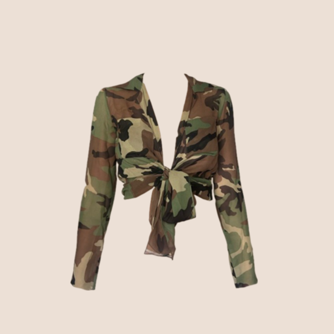 CHRISTIAN D1OR 2001 CAMOUFLAGE SILK WRAP TOP