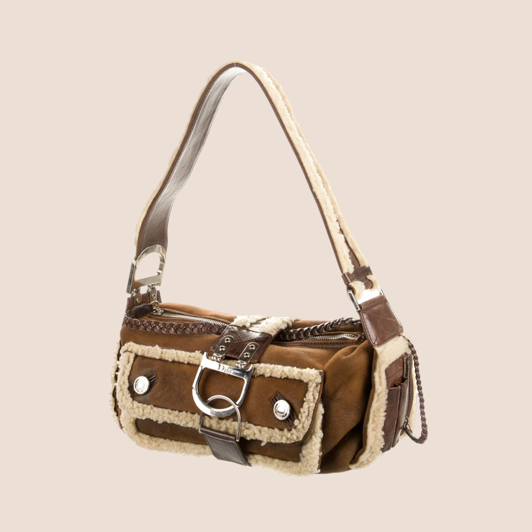 CHRISTIAN D1OR 2005 SHEARLING FLIGHT BAG