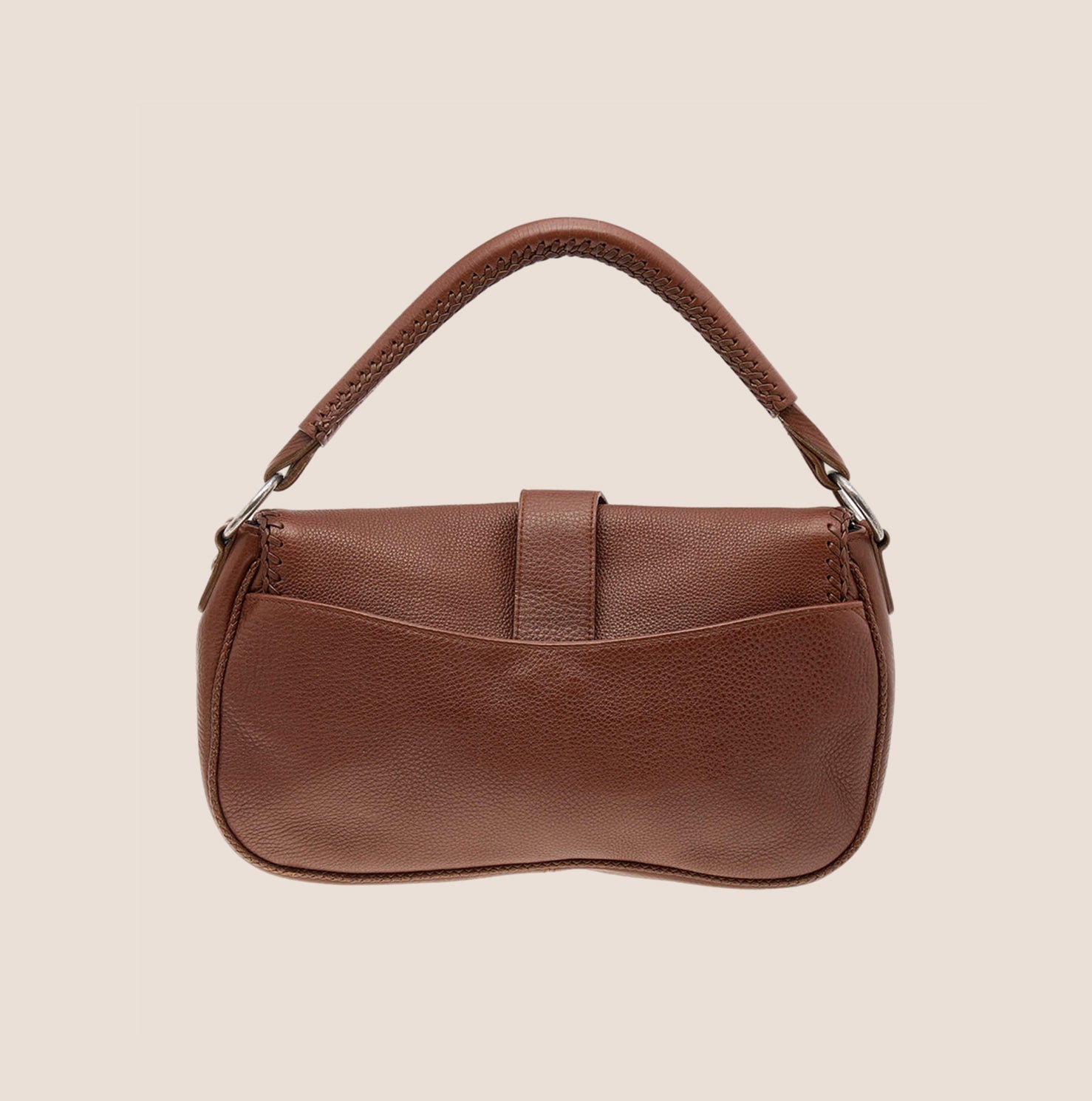CHRISTIAN D1OR BROWN LEATHER WHIPSTITCH GAUCHO BAG