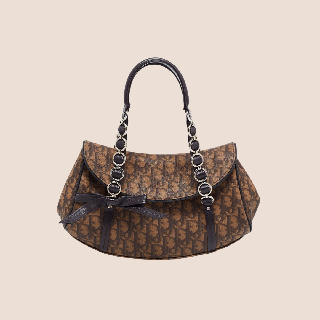 CHRISTIAN D1OR BROWN TROTTER ROMANTIQUE FLAP BAG