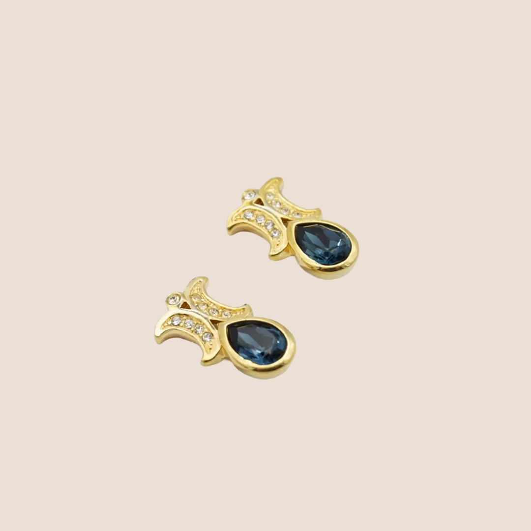CHRISTIAN D1OR 1980s SAPPFIRE DOUBLE MOON CRYSTAL DROP EARRINGS