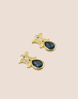CHRISTIAN D1OR 1980s SAPPFIRE DOUBLE MOON CRYSTAL DROP EARRINGS