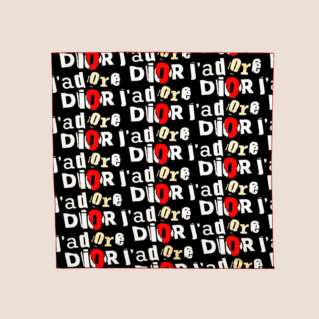 CHRISTIAN D1OR "J'ADORE D1OR" PRINTED COTTON SCARF
