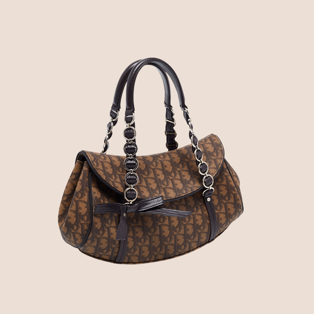 CHRISTIAN D1OR BROWN TROTTER ROMANTIQUE FLAP BAG