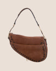 CHRISTIAN D1OR BROWN LEATHER FLORAL LASER CUT SADDLE BAG