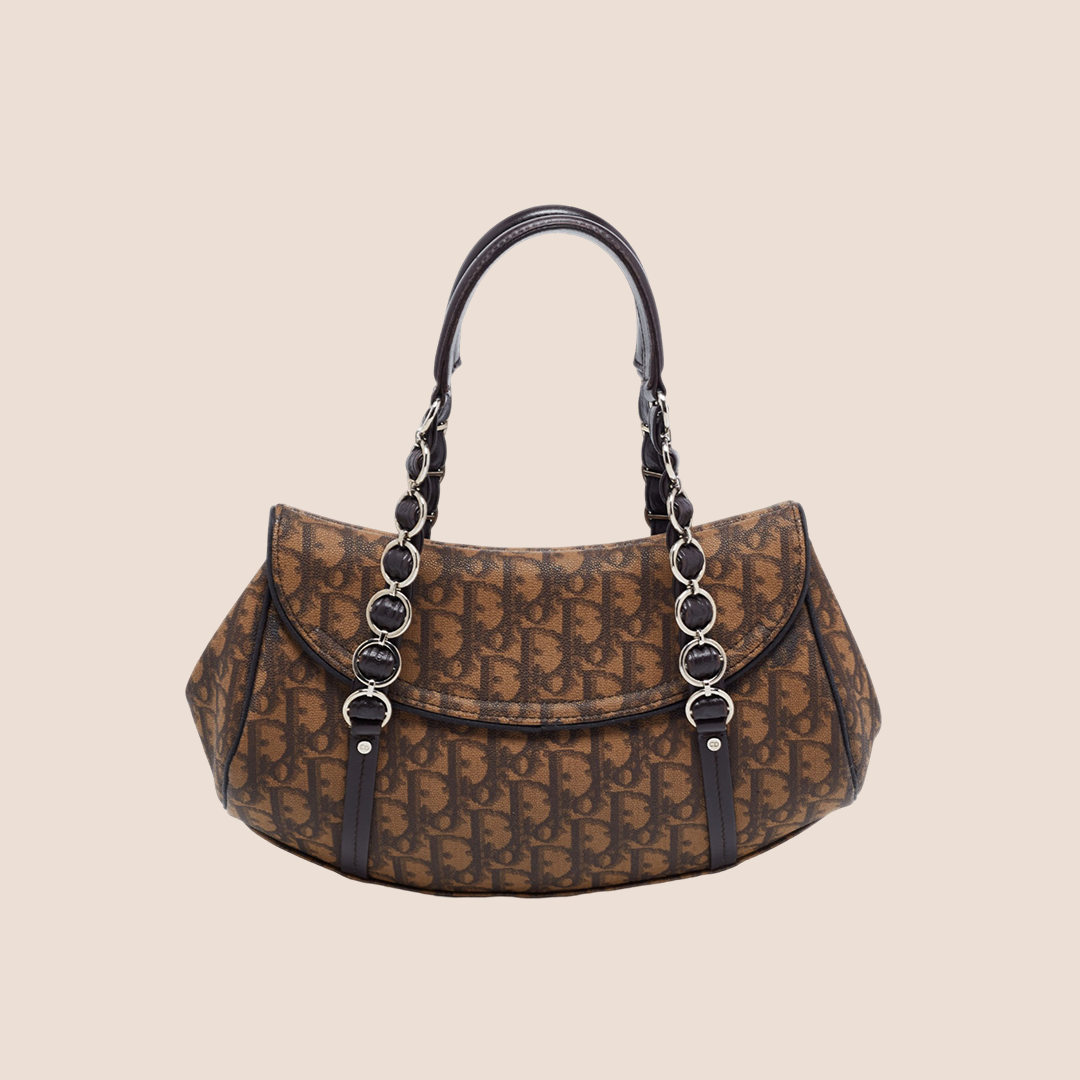 CHRISTIAN D1OR BROWN TROTTER ROMANTIQUE FLAP BAG