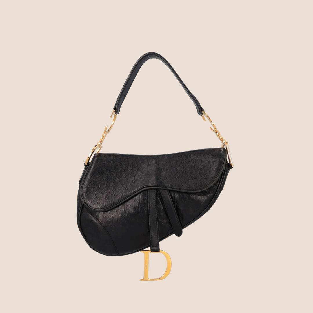 CHRISTIAN D1OR 2000 BLACK OSTRICH SADDLE BAG