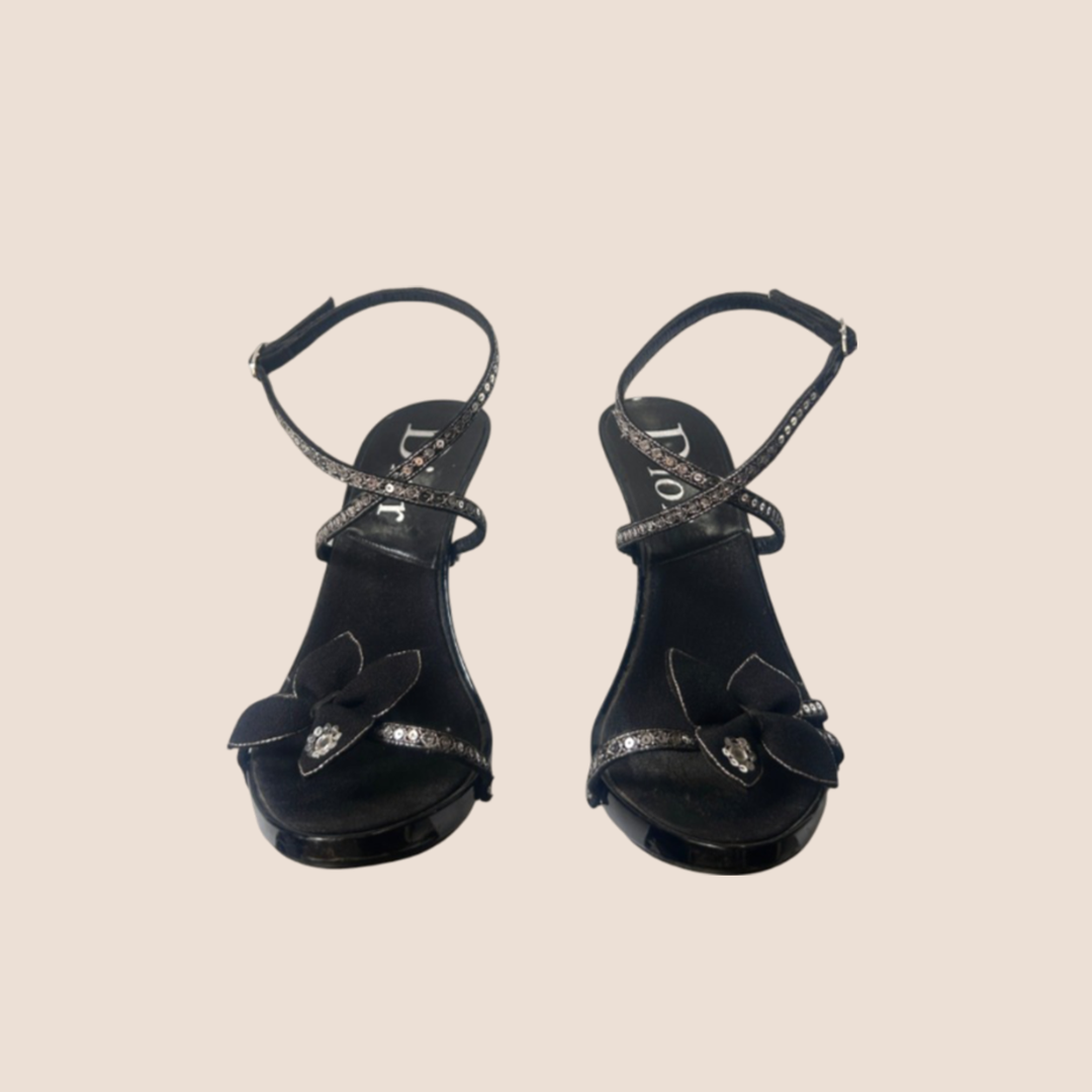 CHRISTIAN D1OR BLACK BUTTERFLY HIGH HEELS